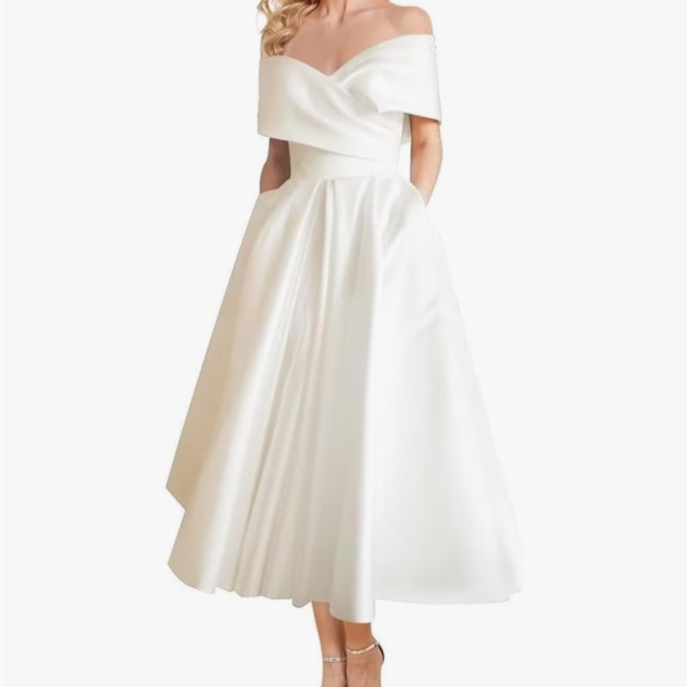 Elegant Off-Shoulder White Midi Dress